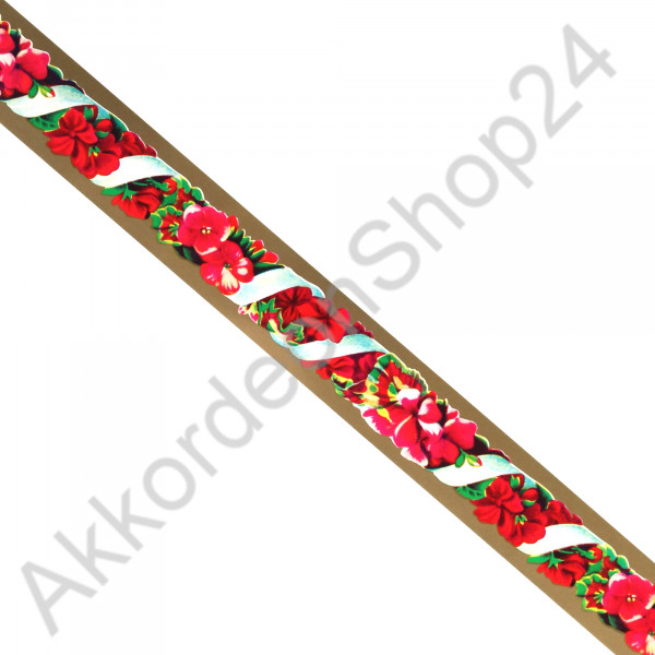 22x500mm Papierbordüre rote Blumen auf Gold (nicht selbstklebend)