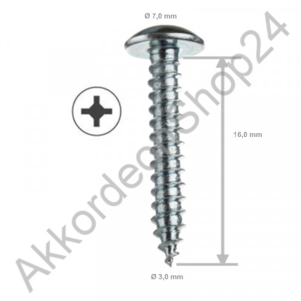 100Stk. 3,0x16mm Schrauben TFR, verzinkt