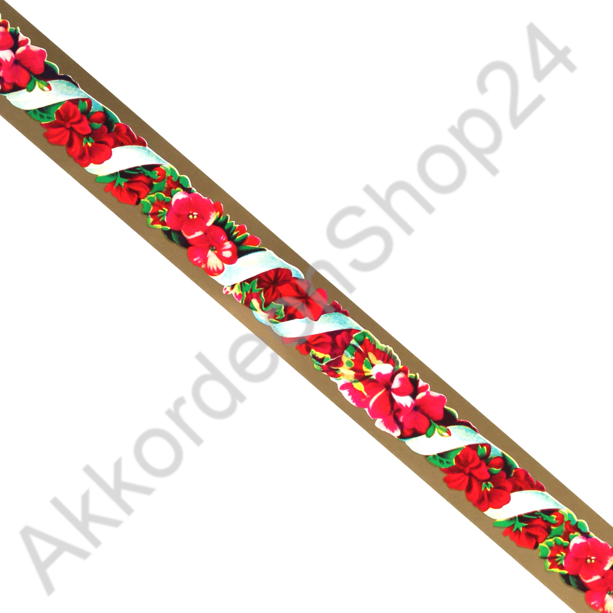 Papierbord re rote blumen auf gold 22x500mm